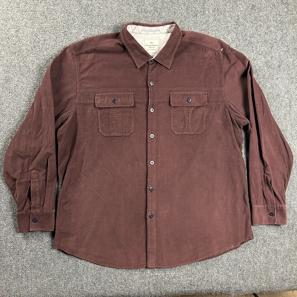 Tommy Bahama Shirt Mens XXL Maroon Button Up Island Modern Fit Double Pockets